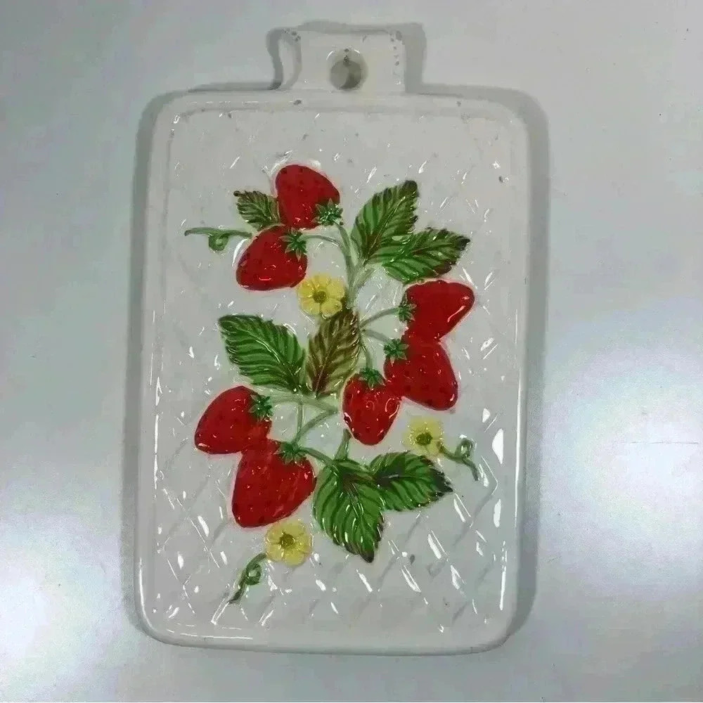 Vintage made in Japan ceramic strawberries decorative trivet / wall hanging